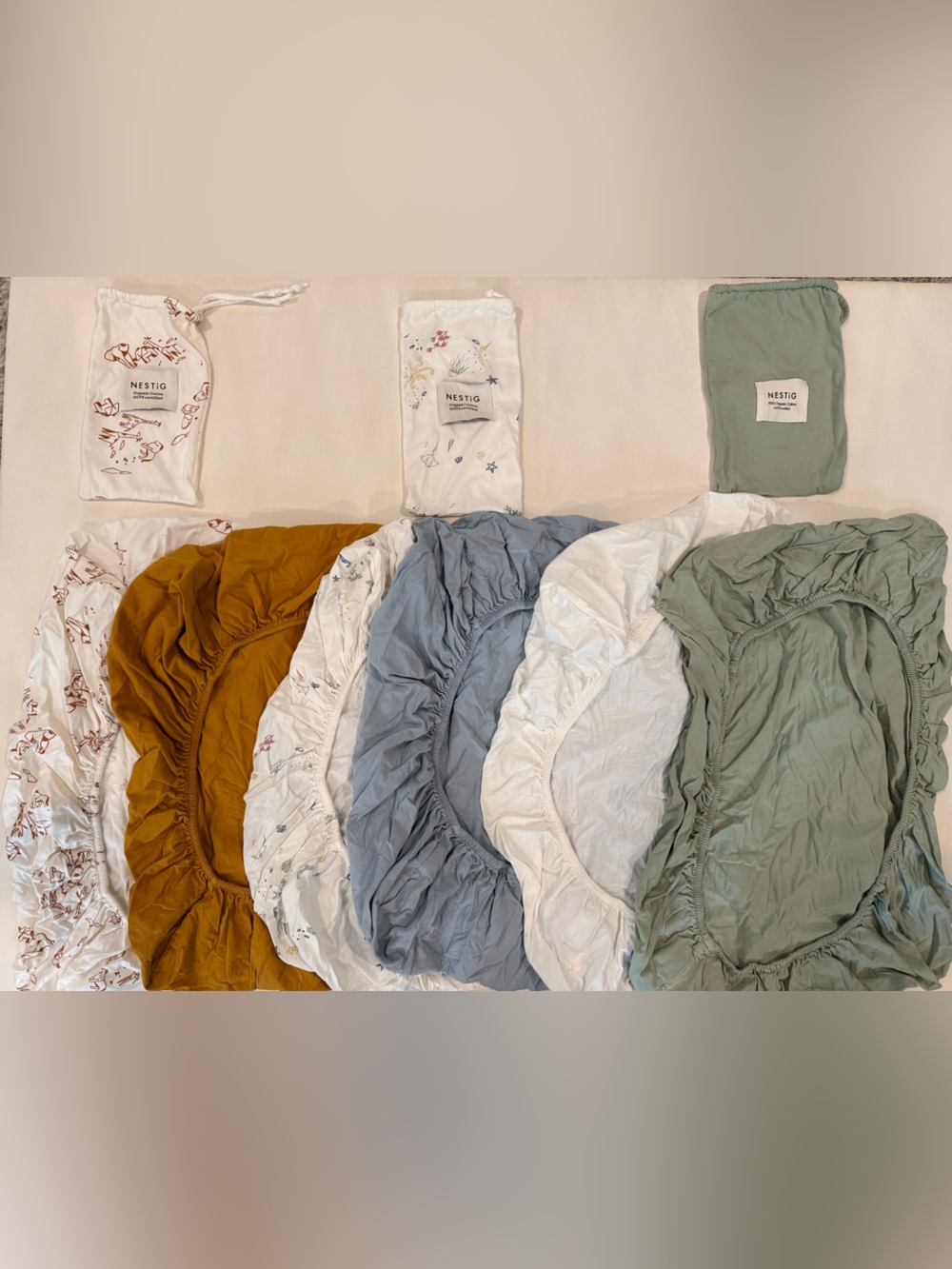 Nestig 100% Organic Cotton Fitted Mini Crib Sheets – Set of 6 Sheets (3 Bundles)